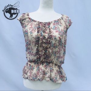 Mossimo semi-sheer ruffled paisley top size L